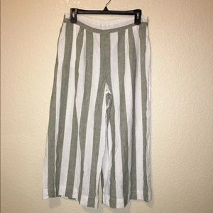 Wide leg linen striped crop casual pants medium